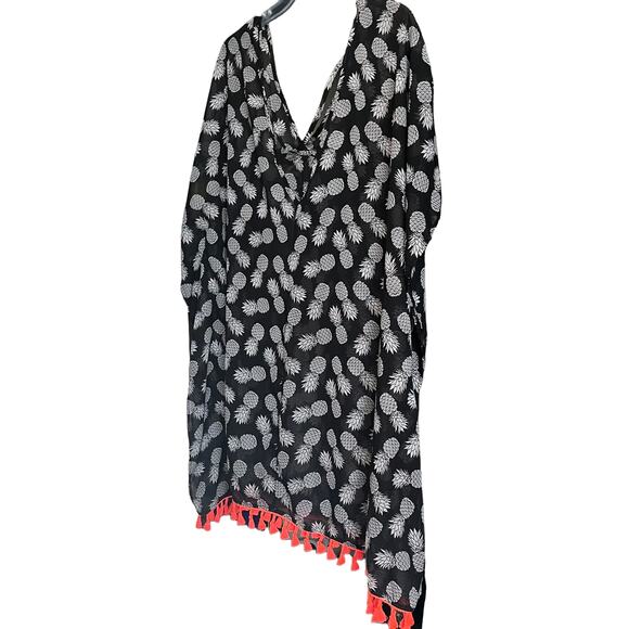 NO BO SWIMWEAR COVER-UP, JUNIORS/WOMENS, 1X( 17)-BLACK/WHITE PINEAPPLE PATTERN - Picture 2 of 11